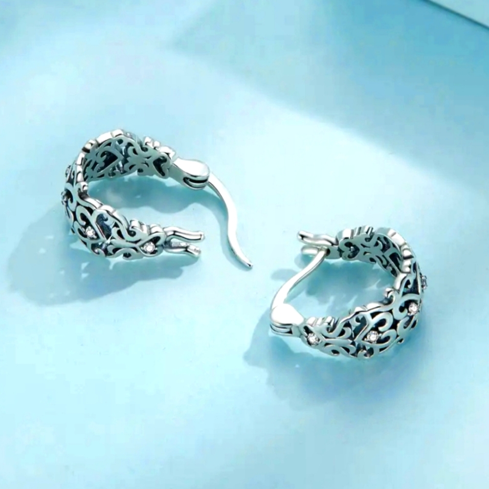 1 Pair Vintage Luxury Earrings Vintage Luxury Cutout Pattern 925 Sterling Silver